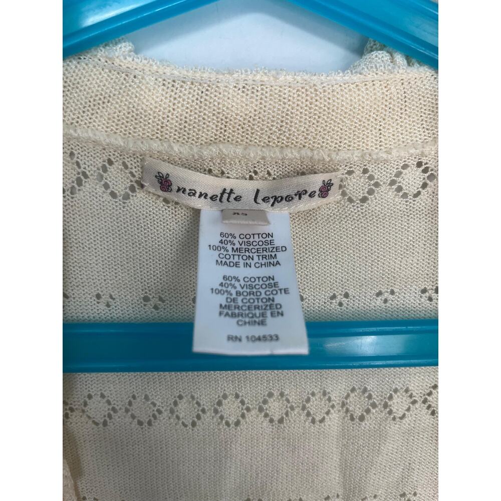 Nanette Lepore Ruffle Knit Shrug Cardigan Women XS Cream Eyelet Cropped Boho - Picture 4 of 8